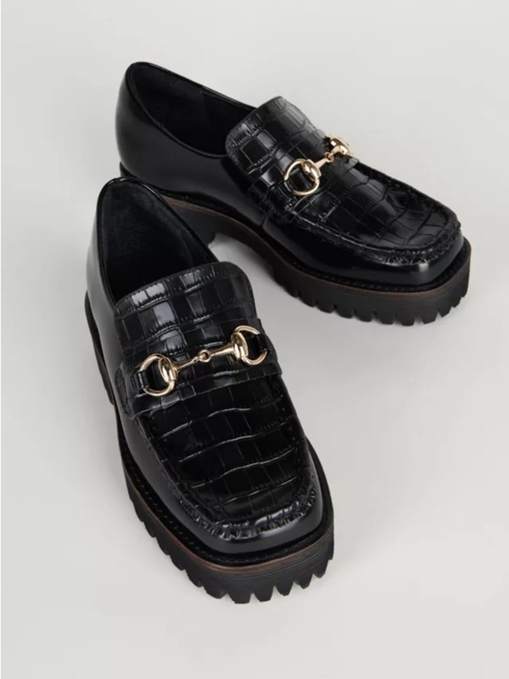 Intentionally Blank HK-2 Black Croc Platform Lug Sole Horsebit Loafer Size 7